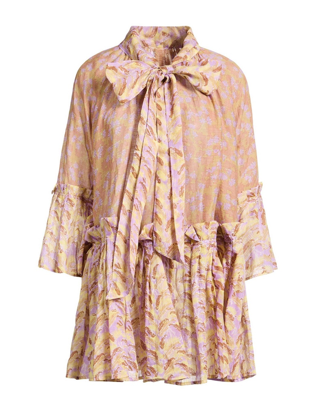 YVONNE S Angelica Bow Tiered Printed Linen Gauze Mini Dress Size Small VGUC